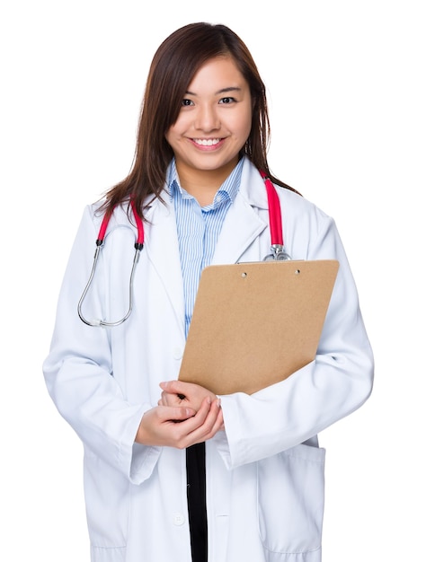 Young doctor hold with clipboard