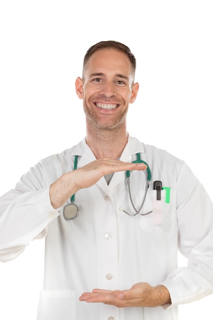 Young doctor holding something with his hands