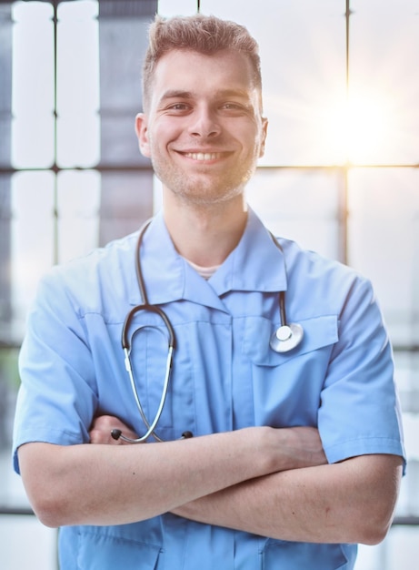 Young doctor on the job working volunteer at the hospital