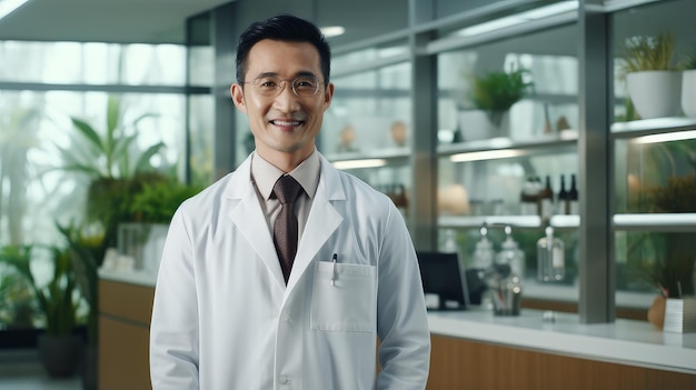 Young doctor man in hospital lobby