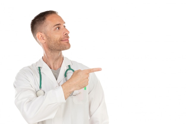 Young doctor pointing something with his finger