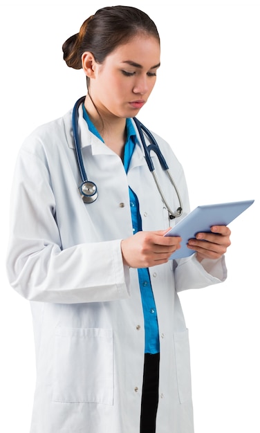 Young doctor standing with tablet pc