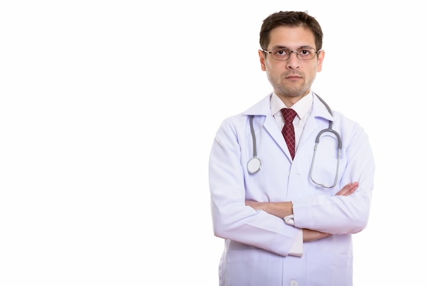 young doctor wearing eyeglasses with arms crossed