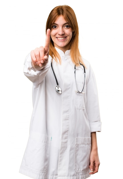 Young doctor woman counting one