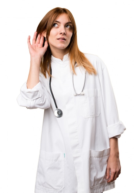 Young doctor woman listening something