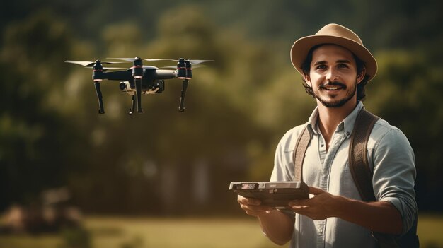 Young drone pilot at working control