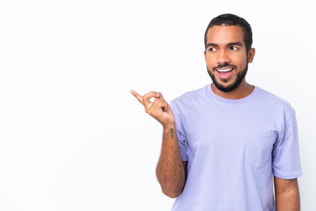 Young Ecuadorian man isolated on white background intending to realizes the solution while lifting a finger up