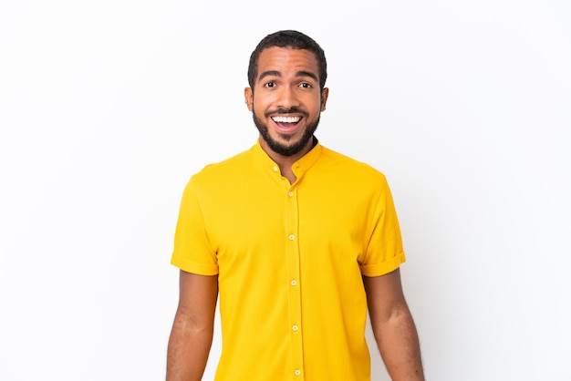 Young Ecuadorian man isolated on white background with surprise facial expression