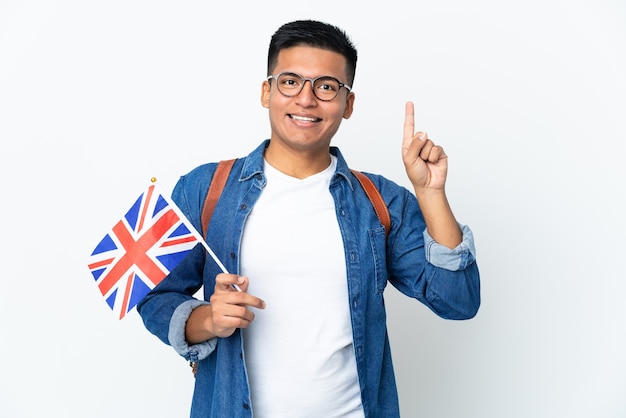 Young Ecuadorian woman holding an United Kingdom flag