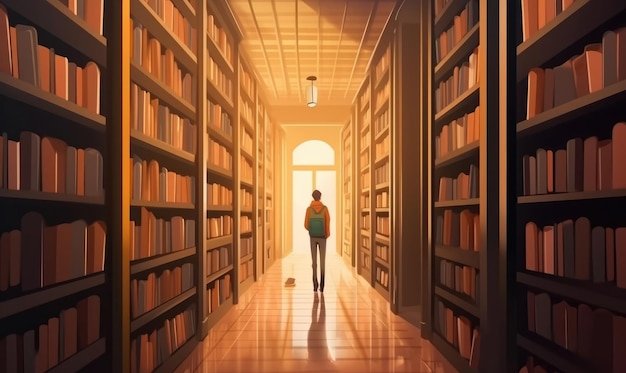 エジプト人の若い男性が図書館で本を探して混乱している