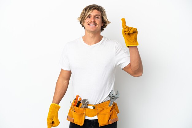 Young electrician blonde man isolated