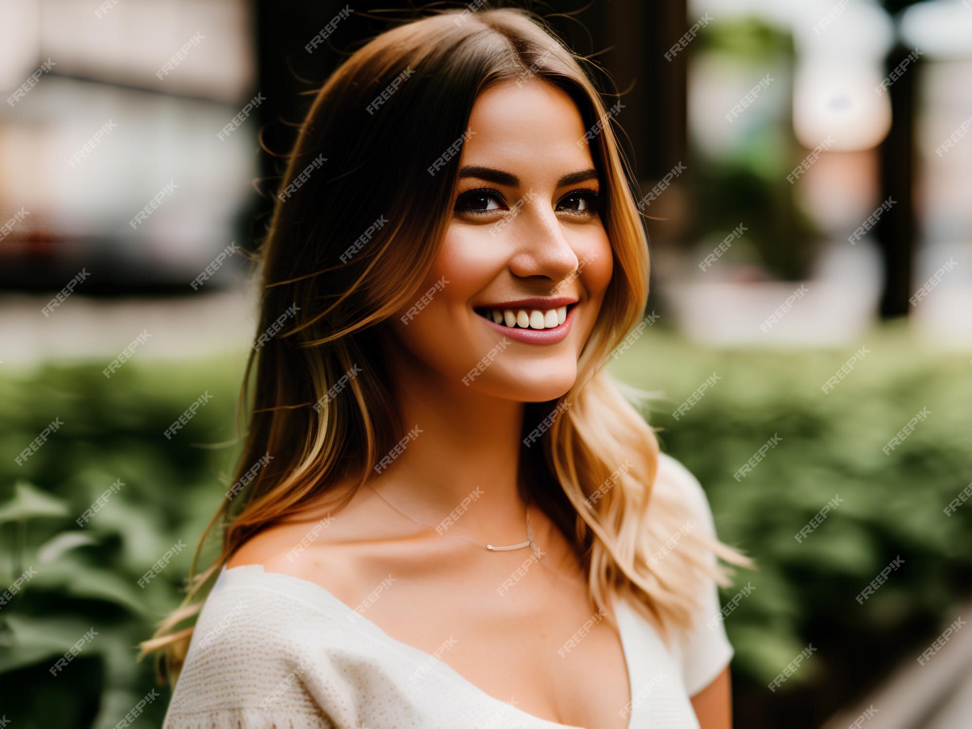 Premium Photo  Beautiful happy woman with a smile and stylish