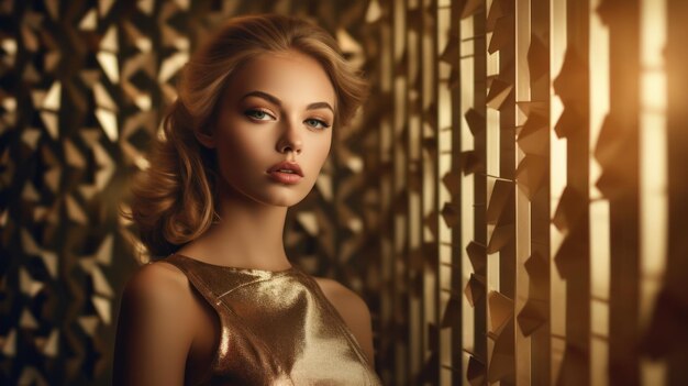 Foto giovane modella elegante e glamour in posa per un marchio di cosmetici di lusso