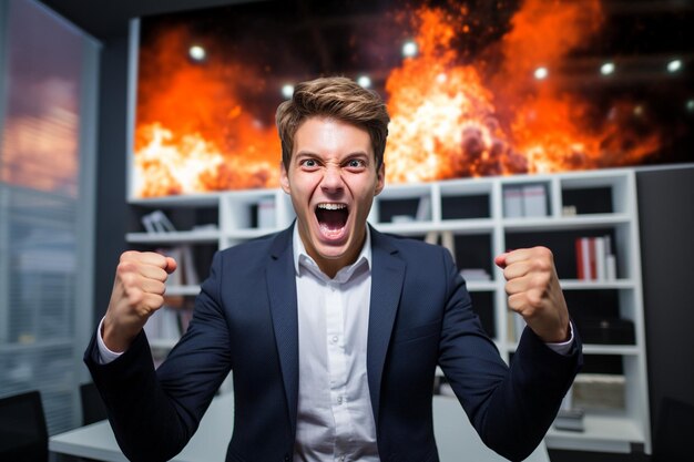 写真 成功を祝う若い従業員