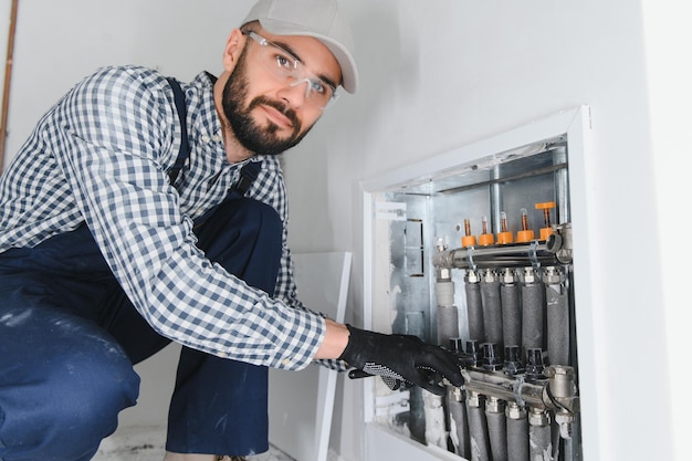 Young engineer adjusting autonomous heating