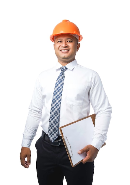 Young engineer or architect standing smiling happy isolated on white background with clipping path