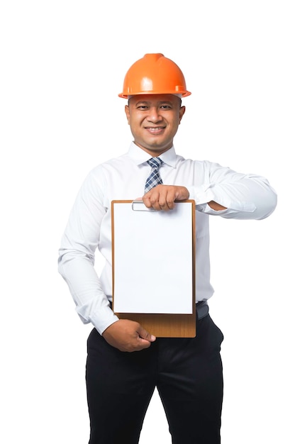 Young engineer or architect standing smiling happy isolated on white background with clipping path