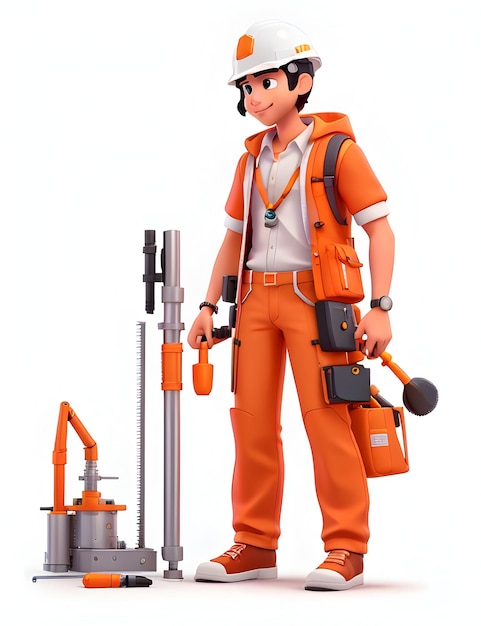 Young engineer cartoon in his work outfit