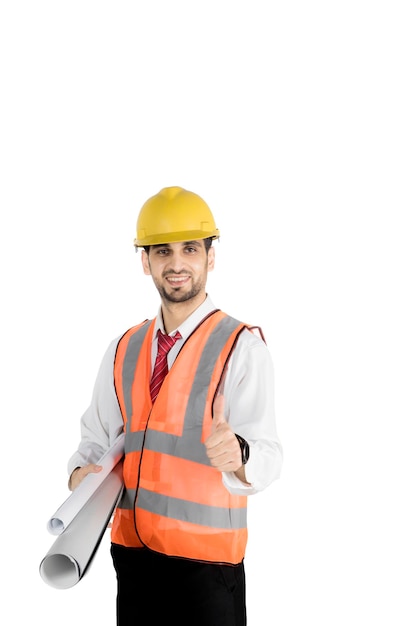 young engineer showing thumb up on studio