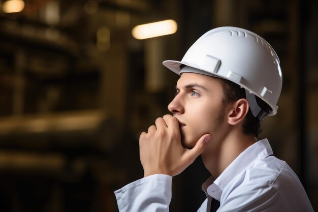 A young engineer in a thoughtful moment