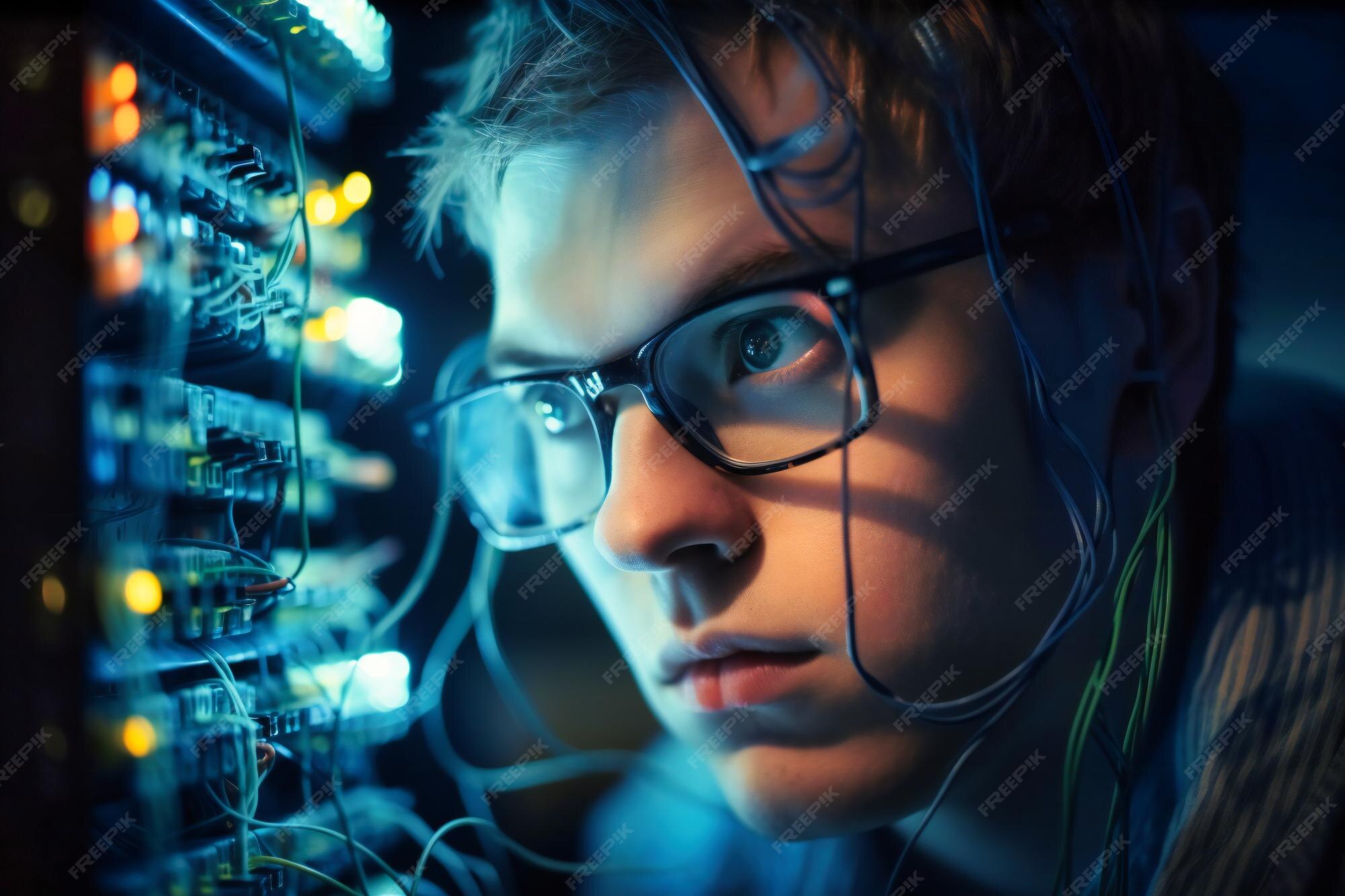 Premium Photo | Young enthusiastic computer programmer intently ...