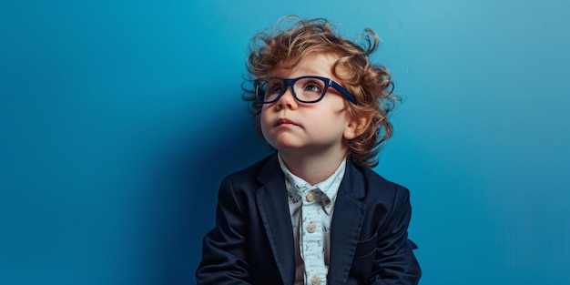 Young entrepreneur in glasses studio shot against blue background generative ai