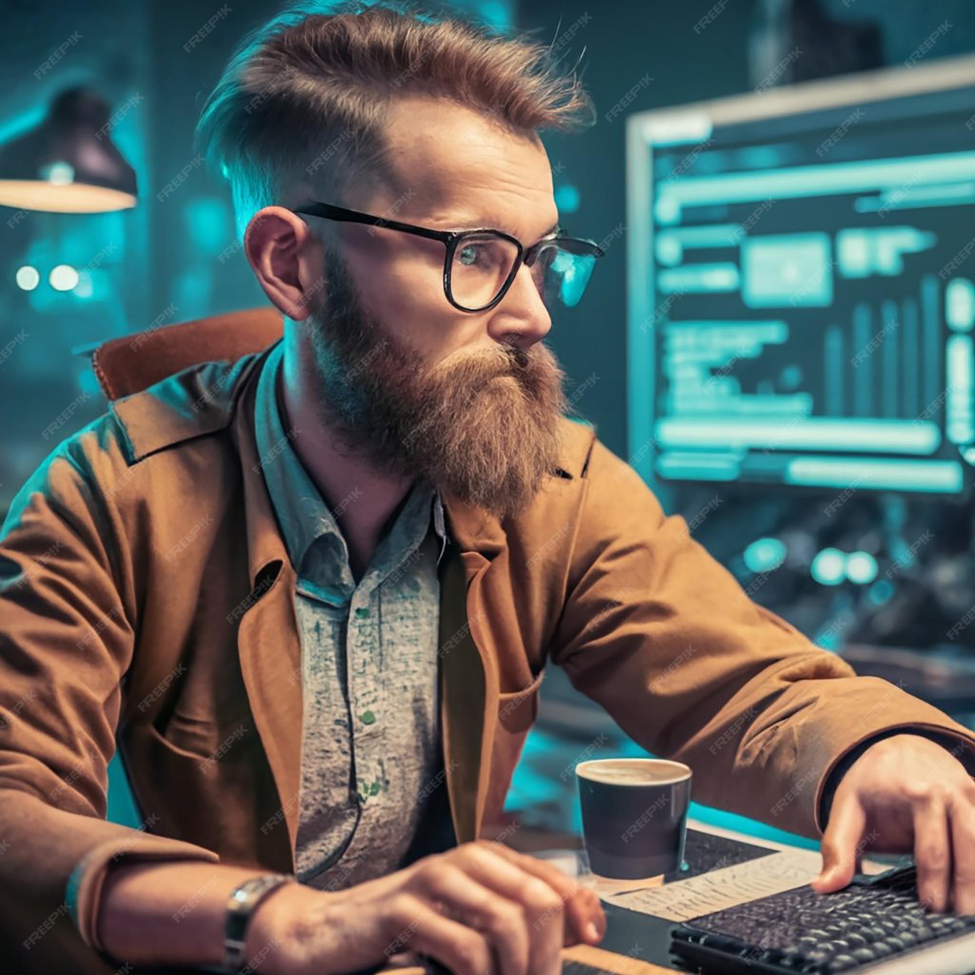 Premium ai image young entrepreneur reading an email on computer