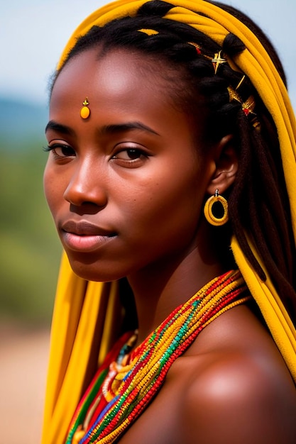 若いエチオピアの女性アフリカの美しさと文化アフロの美しさの印象的な肖像画