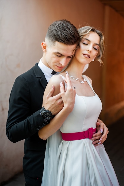 Young european bride and groom Wedding day