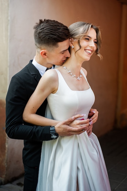 Young european bride and groom Wedding day