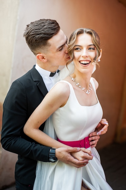 Young european bride and groom Wedding day