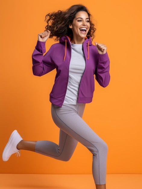 Young european woman dressed in sportswear clearly active and full of energy