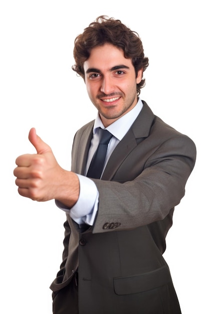 A young executive pointing to you while isolated on white created with generative ai