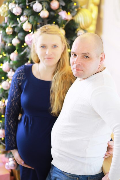 Young family couple pregnancy A woman with a big belly Husband and wife are expecting children