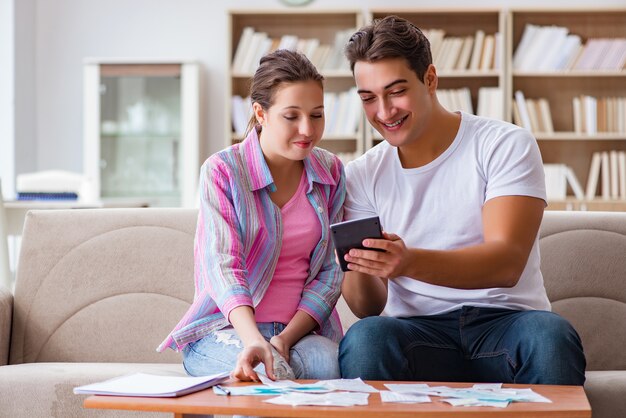 Young family discussing family finances