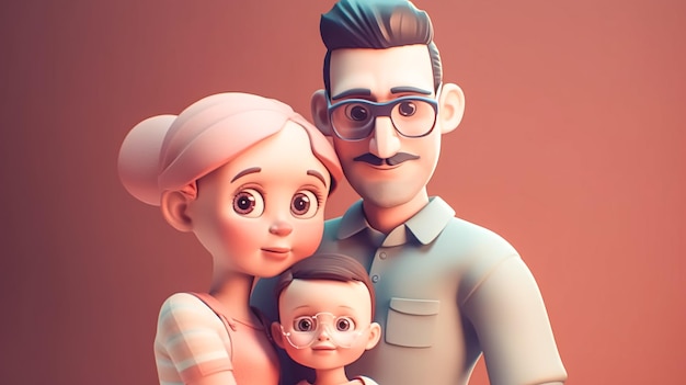 A young family family day illustration generative ai