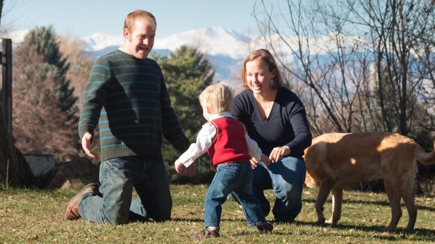 Young family having a great day in the park.