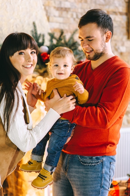 若い、家族、クリスマス、インテリア