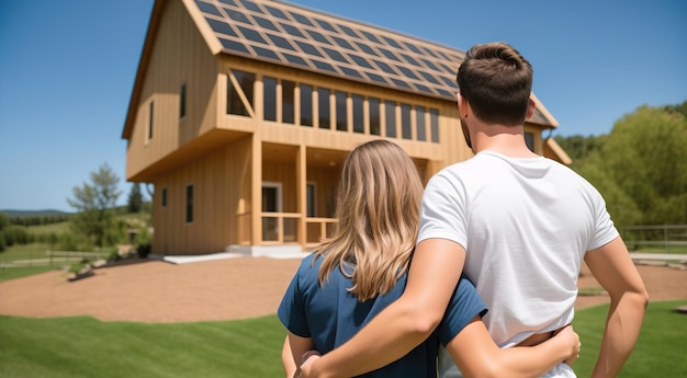 Young family looking at their house under construction Generative AI