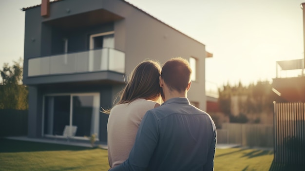 Young Family Looking at Their New Home Generative AI