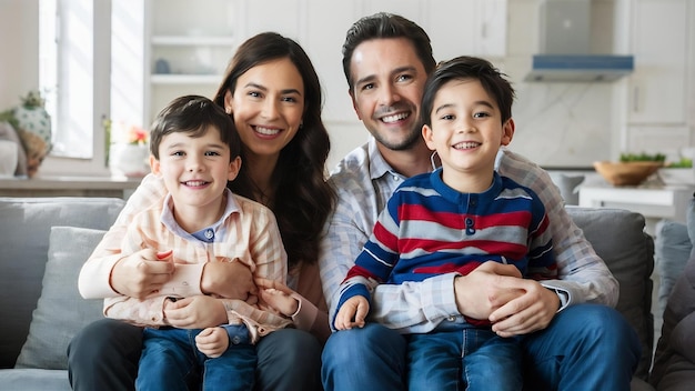 Young family with two sons in the house