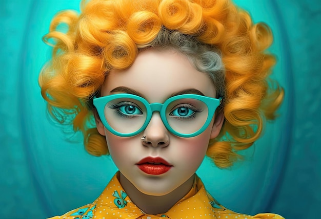 young fashion model smiles at camera in the style of turquoise and yellow