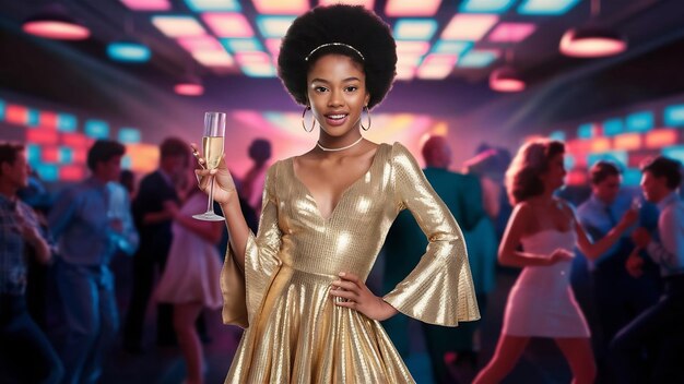 Young fashionable african american woman with trendy hairstyle dresses for disco party