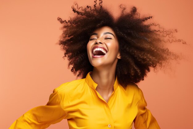 Young fashionable black woman celebrates and enjoys herself