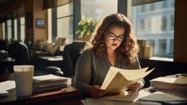 Young fat woman lawyer working in a law firm