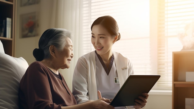 young female doctor explaining to an old grandmother