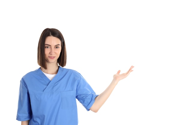 Young female doctor isolated on white background