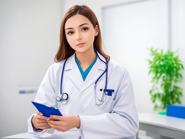 young female doctor siting in clinic