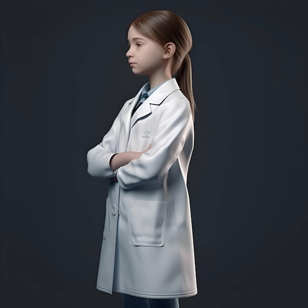 Young female doctor in white coat on dark background 3d rendering