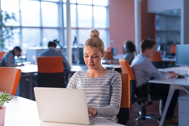 Young female Entrepreneur Freelancer Working Using A Laptop In Coworking space